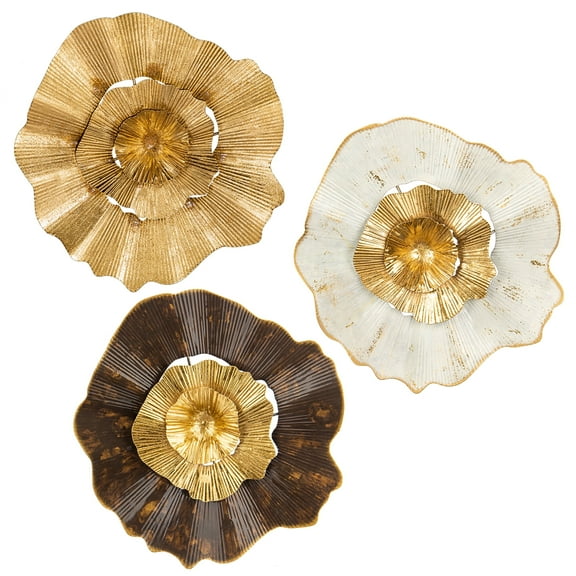 11.8" Gold Wall Decor 3pcs White and Gold Wall Sculptures Modern Accent Hanging Home Decorations