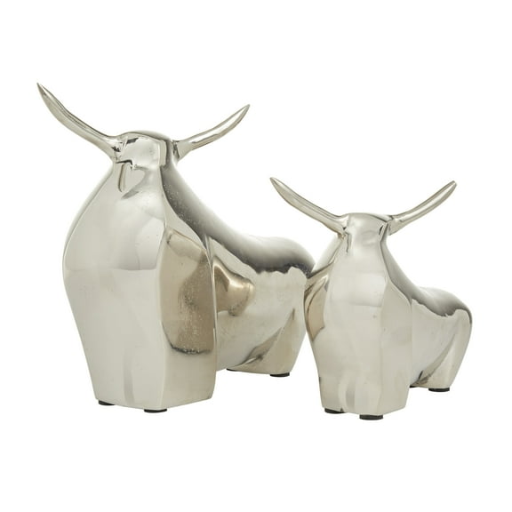 11", 8"H Silver Aluminum Bull Sculpture, by CosmoLiving by Cosmopolitan (2 Count)