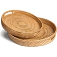 thumbnail image 1 of 11.8" Hand-Woven Round Rattan Serving Tray Decorative Wicker Trays with Handles for Coffee Table (Natural-M), 1 of 5