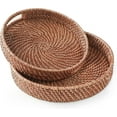 thumbnail image 1 of 11.8'' Hand-Woven Round Rattan Serving Tray Decorative Wicker Trays with Handles for Coffee Table, 1 of 5