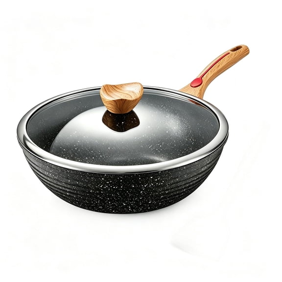 11.8 Inch 5qt Nonstick Aluminium Casting Wok With Lid And Spatula