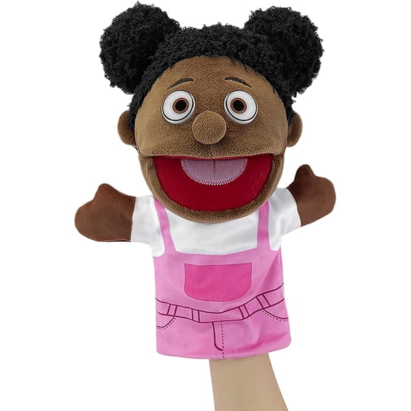 11.8 Inch African Style Multicultural Family Puppet With Open Mouth, Soft Stuffed Teaching Toy for Dramatic Classroom Activities
