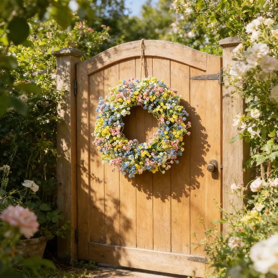 11.8-Inch Artificial Flower Wreath, Colorful Blooms, for Spring, Front Door, Home, Wedding