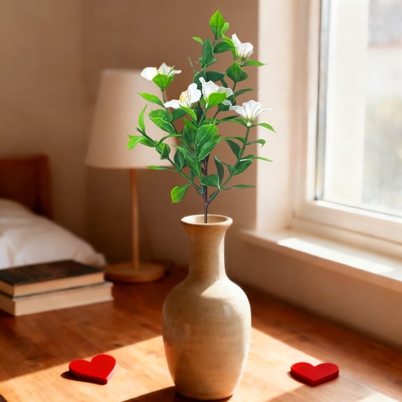 11.8 Inch Artificial White Pentaphyllus Flower Stems, Realistic Plastic Greenery Sprigs for Vase Arrangements, Home Decor, Wedding Centerpieces, Flexible DIY Floral Decor, Lightweight 9.3g