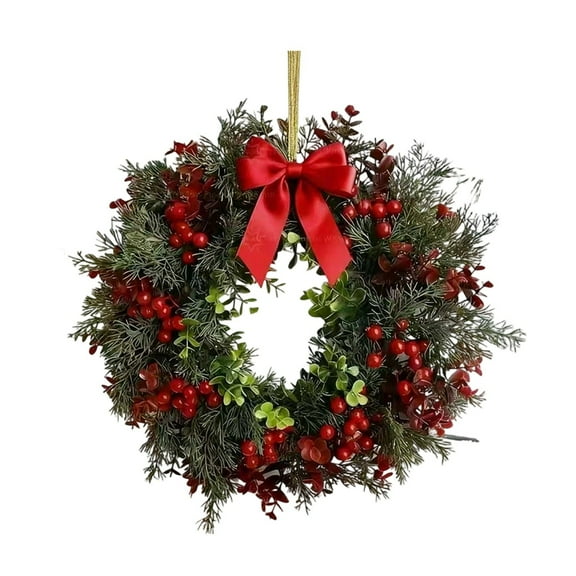11.8 Inch Christmas Wreath for Front Door with Red Bow, Artificial Pine Garland with Red Apples and Berries, Lush Foliage Holiday Decor for Indoor and Outdoor Year-Round Use