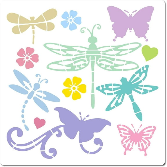 11.8 Inch Dragonfly Stencil Reusable Painting Plastic Drawing Templates DIY Decorative Butterfly Flower Heart Pattern Template Stencils Crafts