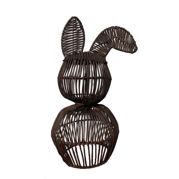 11.8 Inch Espresso Brown Woven Rattan Bunny Basket, 3D Standing Wicker Rabbit Figurine for Seasonal Easter Display, Lightweight Handcrafted Spring Decor. 11.8in 1
