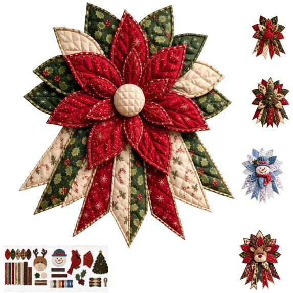11.8 Inch Flower Festive Quilted Christmas Door Hanging DIY Sewing Kit Padded Patchwork Sewing Set for Beginners Home Mantel Table Office Display Gift for Craft Lovers