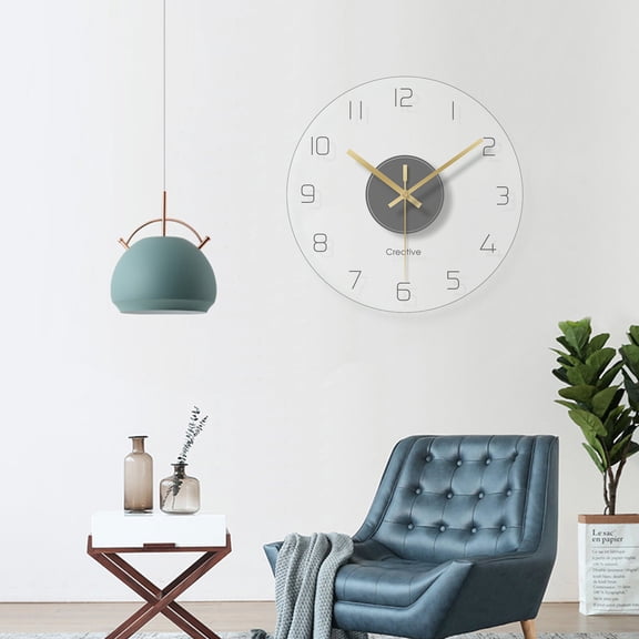11.8 Inch Glass Wall Clock Modern Design Clear Round Silent Quartz Clock Minimalist Decorative Clock for Living Room