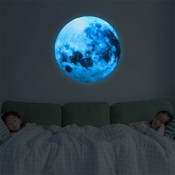 11.8 Inch Glow in The Dark Moon Wall Decal Stickers for Kids Ceiling Bedroom Wall Living Room, Bule