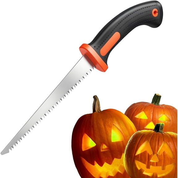 11.8 Inch Halloween Pumpkin Carving Knife Stainless Steel Double Sided Saw Blade with Ergonomic Black Red Handle, DIY Decoration Supplies for Pumpkin, Jack O' Lantern Carver Saw Kit(1 Pcs)