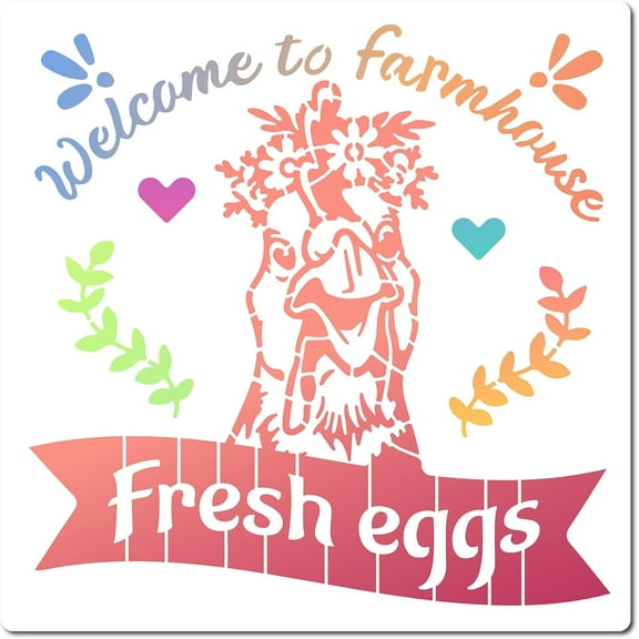 11.8 Inch Hen Stencil Reusable Painting Plastic Drawing Templates DIY Decorative Words Heart Leaf Pattern Template Stencils Crafts for Furniture Wood Wall Fabric Floor Home Decor White