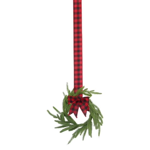 11.8 Inch Mini Artificial Christmas Cabinet Wreath,Small Winter Wreath with Wine Red Ribbon Bow,Farmhouse Hanging Wreath for Kitchen Window Door,Xmas Holiday Indoor Outdoor Home Party Wall Decor