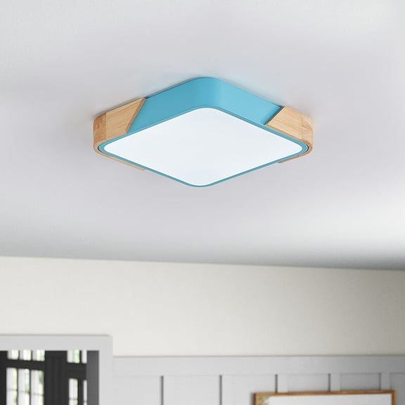 11.8 Inch Modern LED Ceiling Light, Contemporary Wood 24W Cold White Light Square Close to Ceiling Light Fixture for Living Room Bedroom Bathroom Kitchen