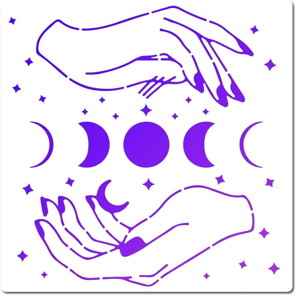 11.8 Inch Moon Phase Decoration Template Moon Hand Hollow Out Mini Star Drawing Square Pattern Large Stencils Plastic Decoration Templates for Art Painting on Wood Scrabooking Cardmaking DIY