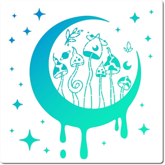 11.8 Inch Mushroom Drawing Stencil Template Moon Phase Stencil Painting Leaves and Flowers Reusable Plastic Square Stencils
