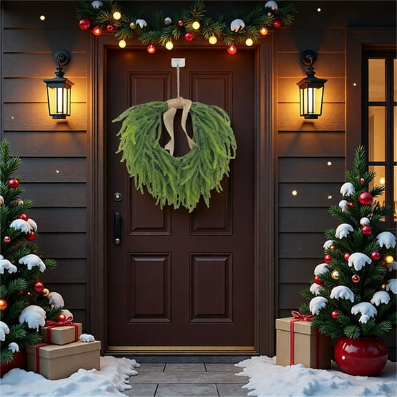11.8 Inch Norfolk Pine Wreath, Artificial Christmas Wreaths for Front Door - Real Touch Green Wreath, Christmas Decorations for Window, Wall, Mantel, Outdoor Xmas Holiday Decor (1PCS)