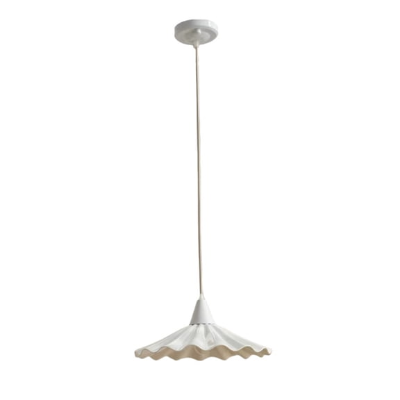 11.8 Inch Pleated White Ceramic Pendant Light Fixture, Japanese Creamy Style Minimalist Chandelier for Kitchen Island Sink Dining Table Bar Counter, Adjustable Height, E27 Bulb Socket