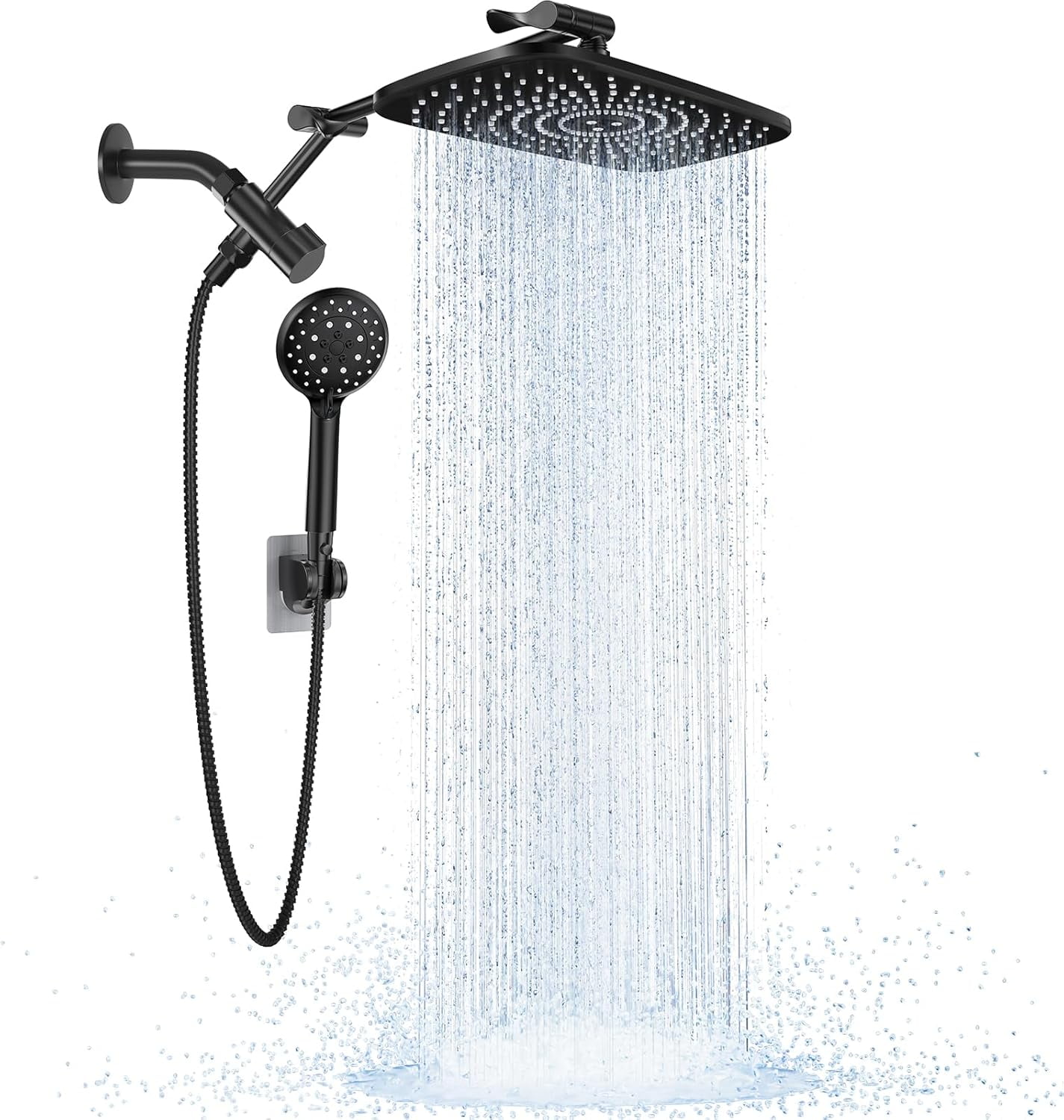 6-Mode High Pressure Shower Head With Handheld - Matte Black, 77 Nozzles, 59" Hose