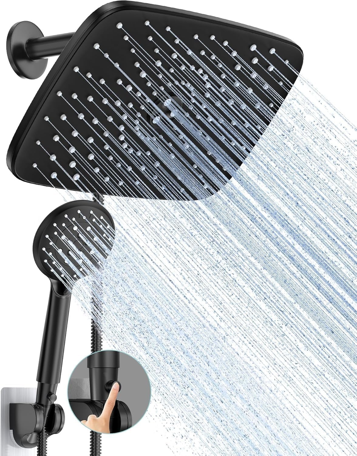11.8 Inch Rain Shower Head with Handheld- High Pressure Dual Shower Heads with 5 Modes Handheld Spray Combo- Wide Rainf Showerhead with Hose, Bathroom Accessories, Matte