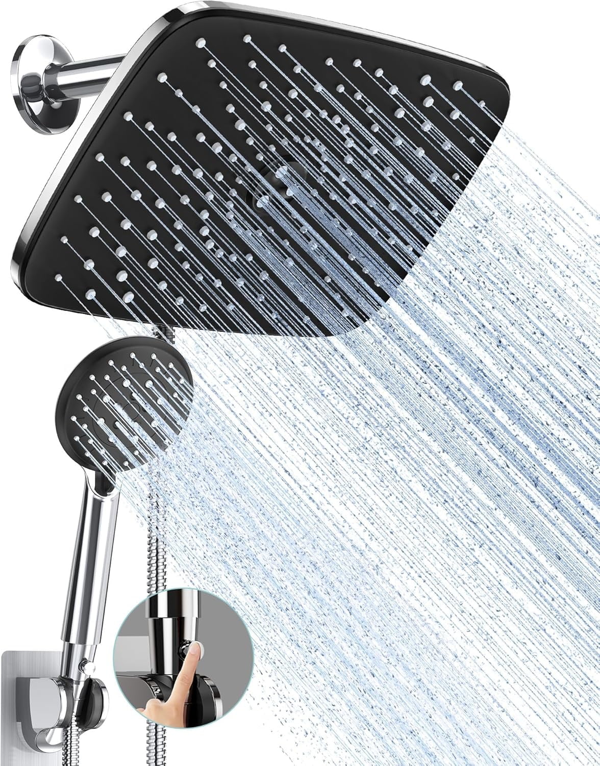 11.8 Inch Rain Shower Head with Handheld- High Pressure Dual Shower Heads with 5 Modes Handheld Spray Combo- Wide Rainfall Showerhead with Hose, Bathroom Accessories, Christmas Gift, Chrome
