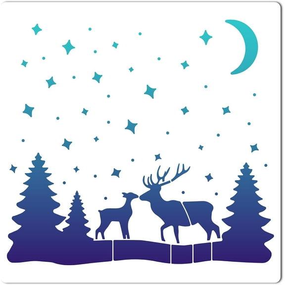 11.8 Inch Reindeer Stencil Plastic Drawing Stencils Reusable Painting Templates DIY Decorative Animal Moon Tree Pattern Template Crafts