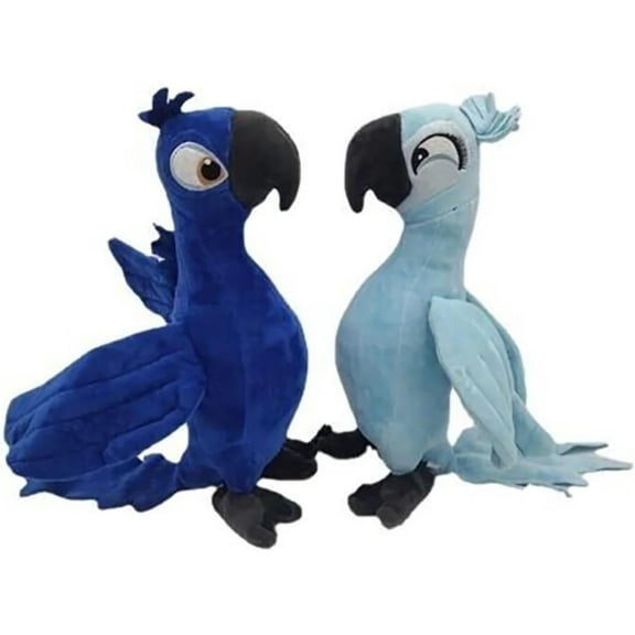 11.8 Inch Rio Blu&Jewel Plush, Soft Cartoon Blue Macaw Stuffed Parrot Throw Pillows for Home Decor for Anime Fans (2 PCS)