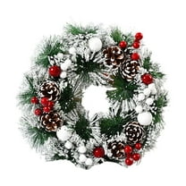 11.8 Inch Snow Flocked Christmas Wreath for Front Door, Artificial Winter Wreath with Pinecones, Snowflakes & Berries for Outdoor Indoor Xmas Holiday Decor, New Year Wall Fireplace Decoration