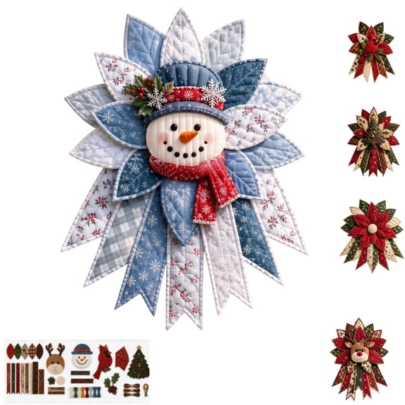 11.8 Inch Snowman Festive Quilted Christmas Door Hanging DIY Sewing Kit Padded Patchwork Sewing Set for Beginners Home Mantel Table Office Display Gift for Craft Lovers