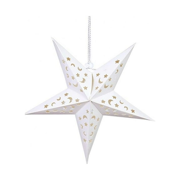 11.8 Inch Star Paper Lanterns Paper Lampshade with LED Light Paper Lantern Moroccan Paper Stars 5 Pointed White Hollow Out Party Paper Star Decoration for Weddings Christmas Tree Birthday Celebration