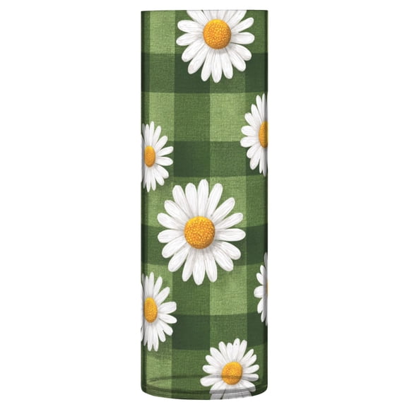 11.8 Inch Unbreakable Clear Plastic Vase Cylinder Flower Vase Shatterproof Wide Mouth Vase for Home Decor and Storage Cute Daisies on A Green Checkered