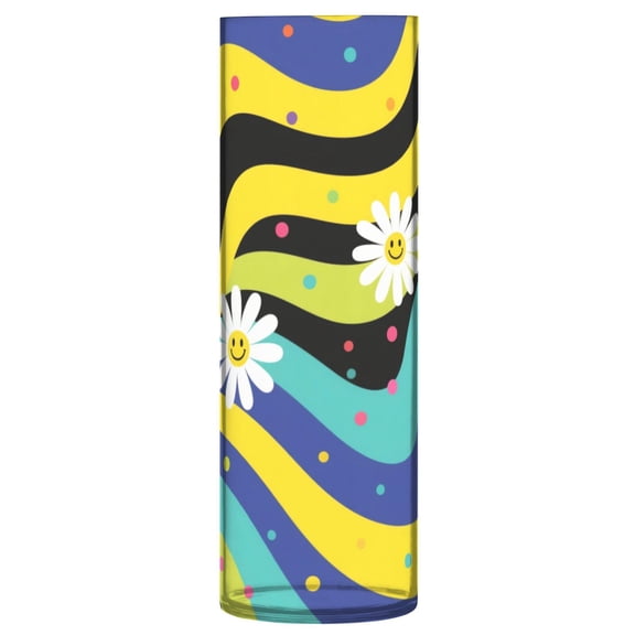 11.8 Inch Unbreakable Clear Plastic Vase Cylinder Flower Vase Shatterproof Wide Mouth Vase for Home Decor and Storage Daisies on Yellow-blue Background