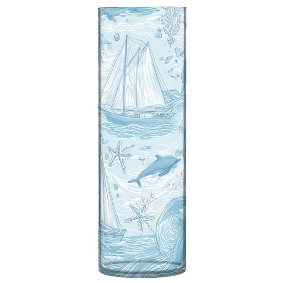 11.8 Inch Unbreakable Clear Plastic Vase Cylinder Flower Vase Shatterproof Wide Mouth Vase for Home Decor and Storage Light Blue Dolphins Nautical Pattern