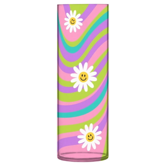 11.8 Inch Unbreakable Clear Plastic Vase Cylinder Flower Vase Shatterproof Wide Mouth Vase for Home Decor and Storage Smiling Daisy on Multicolor Background