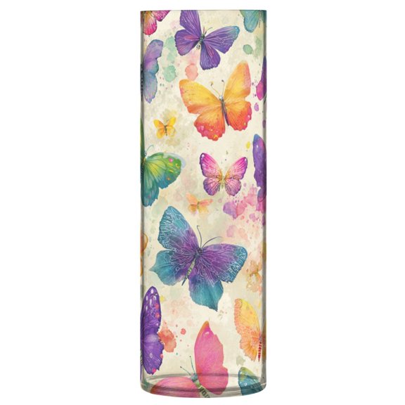 11.8 Inch Unbreakable Clear Plastic Vase Cylinder Flower Vase Shatterproof Wide Mouth Vase for Home Decor and Storage Vibrant Splash Butterfly Pattern