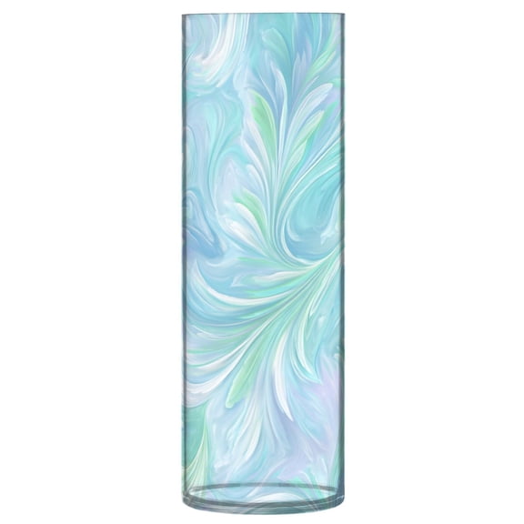 11.8 Inch Unbreakable Clear Plastic Vase Cylinder Flower Vase Shatterproof Wide Mouth Vase for Home Decor and Storage Aqua Swirl Feather Design