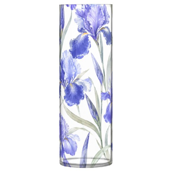 11.8 Inch Unbreakable Clear Plastic Vase Cylinder Flower Vase Shatterproof Wide Mouth Vase for Home Decor and Storage Blue Iris Floral Pattern