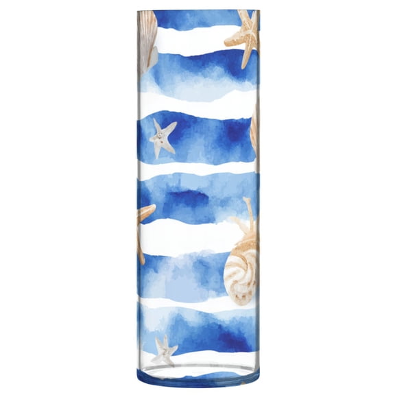 11.8 Inch Unbreakable Clear Plastic Vase Cylinder Flower Vase Shatterproof Wide Mouth Vase for Home Decor and Storage Blue Nautical Stripes Pattern