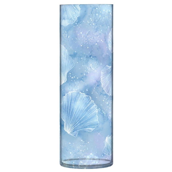 11.8 Inch Unbreakable Clear Plastic Vase Cylinder Flower Vase Shatterproof Wide Mouth Vase for Home Decor and Storage Blue Sea Shell Pattern