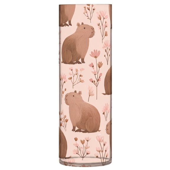 11.8 Inch Unbreakable Clear Plastic Vase Cylinder Flower Vase Shatterproof Wide Mouth Vase for Home Decor and Storage Cute Brown Capybara Pattern