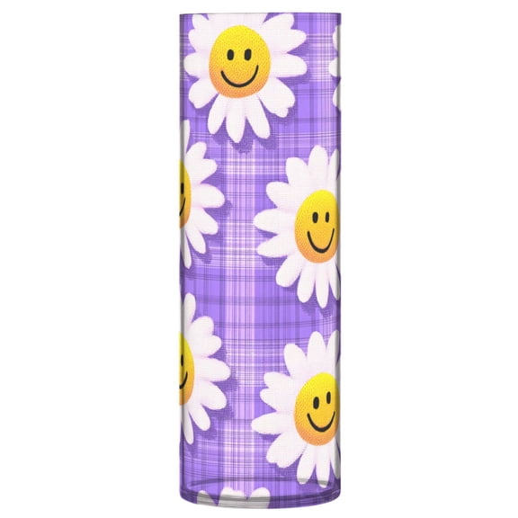 11.8 Inch Unbreakable Clear Plastic Vase Cylinder Flower Vase Shatterproof Wide Mouth Vase for Home Decor and Storage Cute Smiling Daisies on Purple
