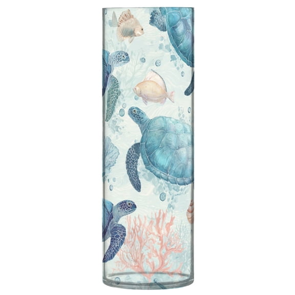 11.8 Inch Unbreakable Clear Plastic Vase Cylinder Flower Vase Shatterproof Wide Mouth Vase for Home Decor and Storage Deep Green Sea Turtles