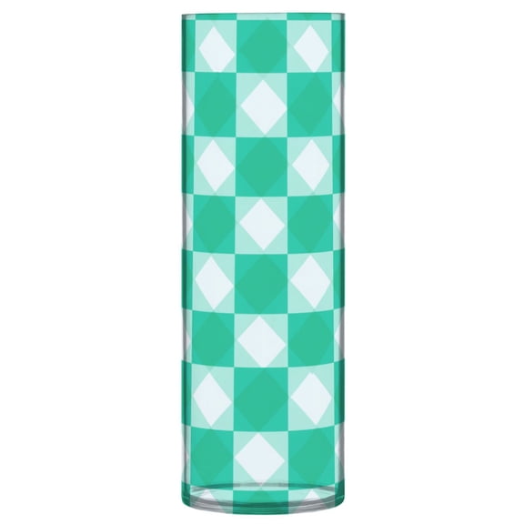 11.8 Inch Unbreakable Clear Plastic Vase Cylinder Flower Vase Shatterproof Wide Mouth Vase for Home Decor and Storage Emerald Green Squares