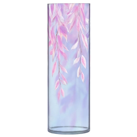 11.8 Inch Unbreakable Clear Plastic Vase Cylinder Flower Vase Shatterproof Wide Mouth Vase for Home Decor and Storage Lavender Cascade Leaves