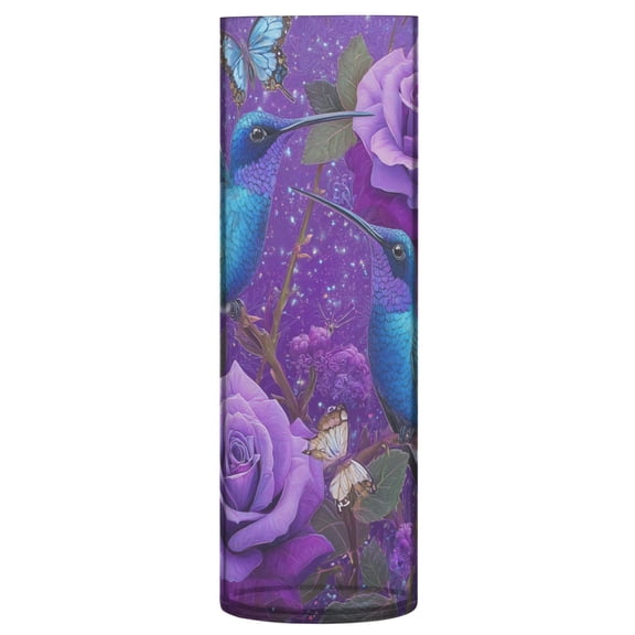 11.8 Inch Unbreakable Clear Plastic Vase Cylinder Flower Vase Shatterproof Wide Mouth Vase for Home Decor and Storage Lavender Hummingbird Dream