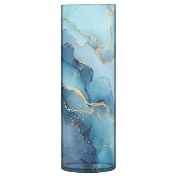 11.8 Inch Unbreakable Clear Plastic Vase Cylinder Flower Vase Shatterproof Wide Mouth Vase for Home Decor and Storage Light Blue Gold Marble Pattern