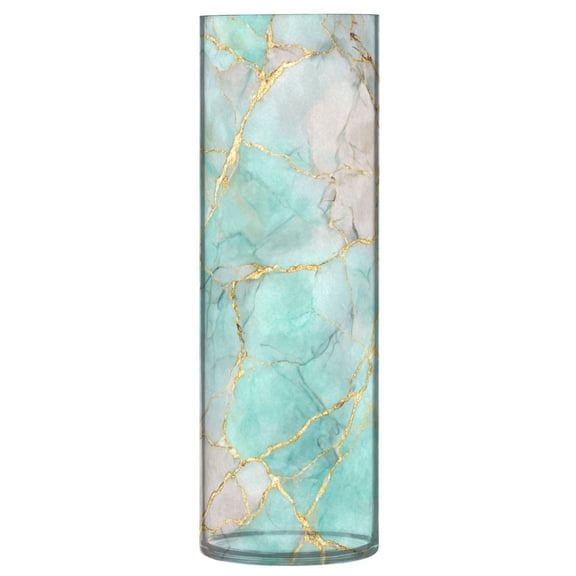 11.8 Inch Unbreakable Clear Plastic Vase Cylinder Flower Vase Shatterproof Wide Mouth Vase for Home Decor and Storage Light Green Gold Marble Pattern