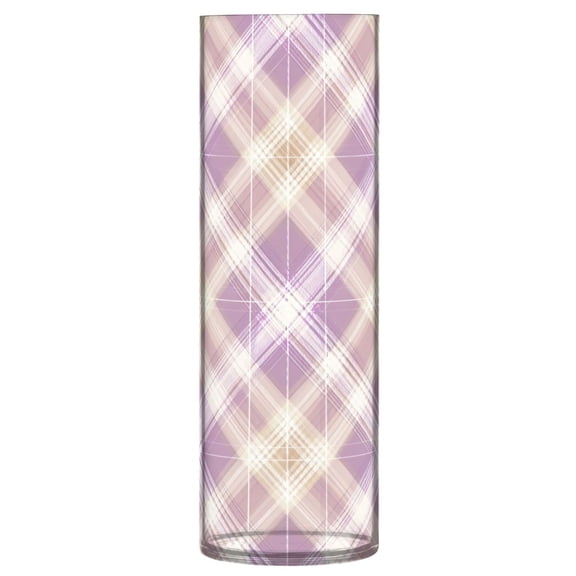 11.8 Inch Unbreakable Clear Plastic Vase Cylinder Flower Vase Shatterproof Wide Mouth Vase for Home Decor and Storage Light Pink Checkered Pattern