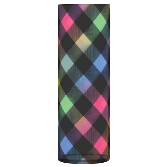 11.8 Inch Unbreakable Clear Plastic Vase Cylinder Flower Vase Shatterproof Wide Mouth Vase for Home Decor and Storage Neon Rainbow Checkered Pattern