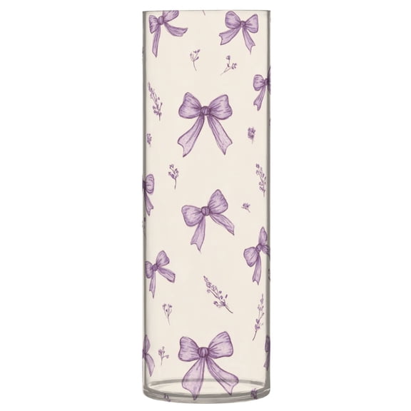 11.8 Inch Unbreakable Clear Plastic Vase Cylinder Flower Vase Shatterproof Wide Mouth Vase for Home Decor and Storage Pastel Lavender Bows